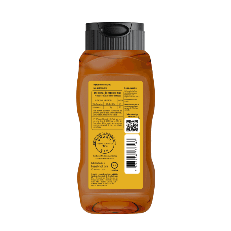 Verso da bisnaga de Mel Silvestre 560g Beeva